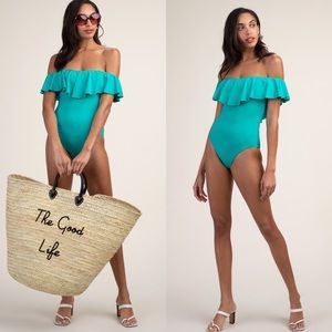 NWT TRINA TURK RUFFLE OFF THE SHOULDER SUIT-2/4
